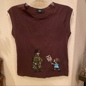 OBEY Brown Graphic Y2K Tank Top Size Medium-Made in USA